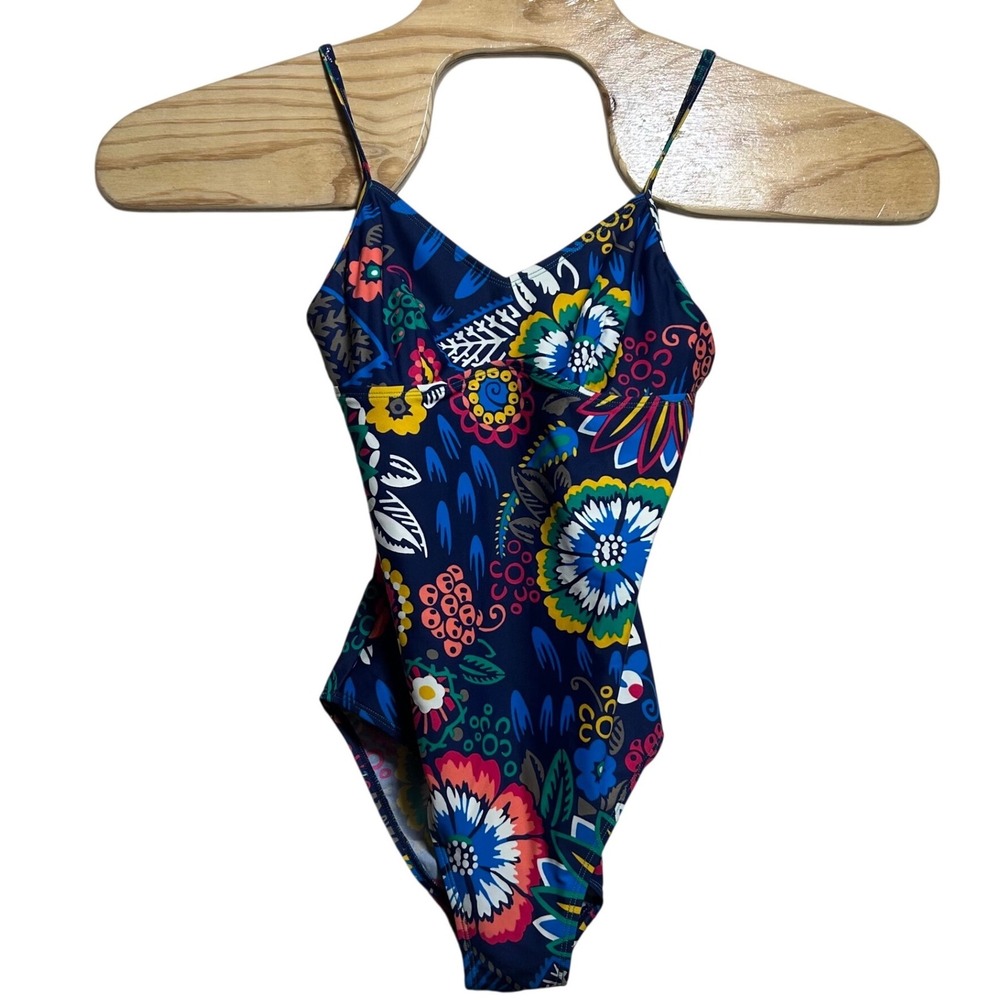 Boden Womens Floral Paisley One Piece Swimsuit Navy Blue V-Neck US 6 UK 10